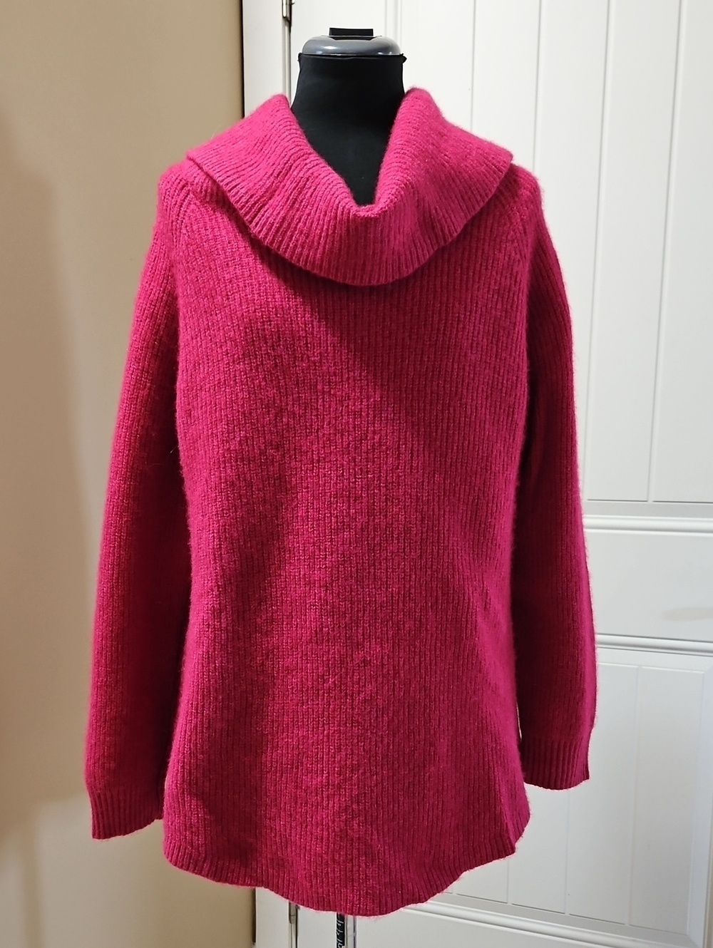 Tahari Pink Merino Wool Blend Cowl Neck Sweater XL